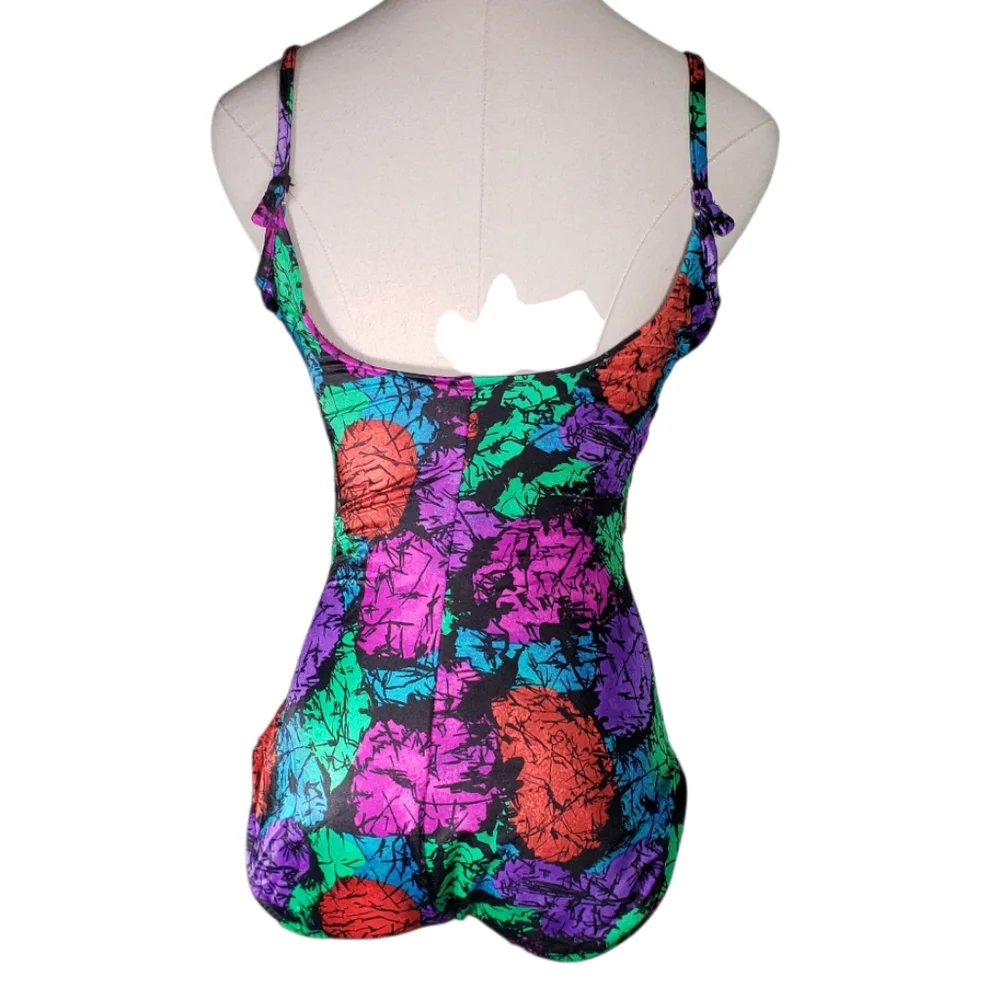 Slimsuit TM Onepiece Swimsuit 14 80s Neon Maximal Rouched Waist Slimming Modest